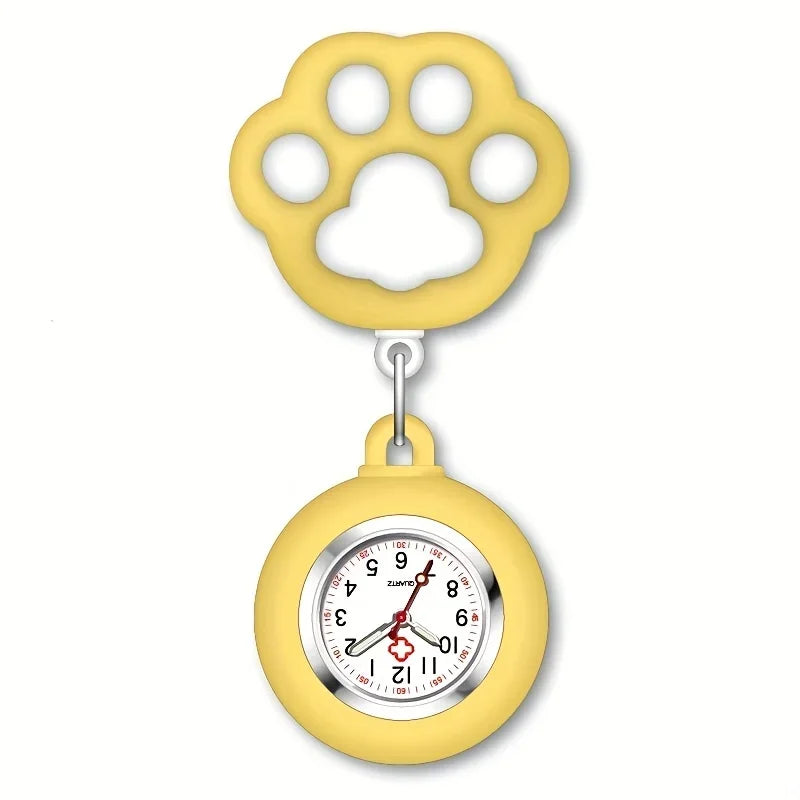 Cute Cat Paw Nurse Watch Brooch, Silicone With Clip, Retractable Telescopic Health Care Nurse Doctor Paramedic Medical Pocket Qme YELLOW