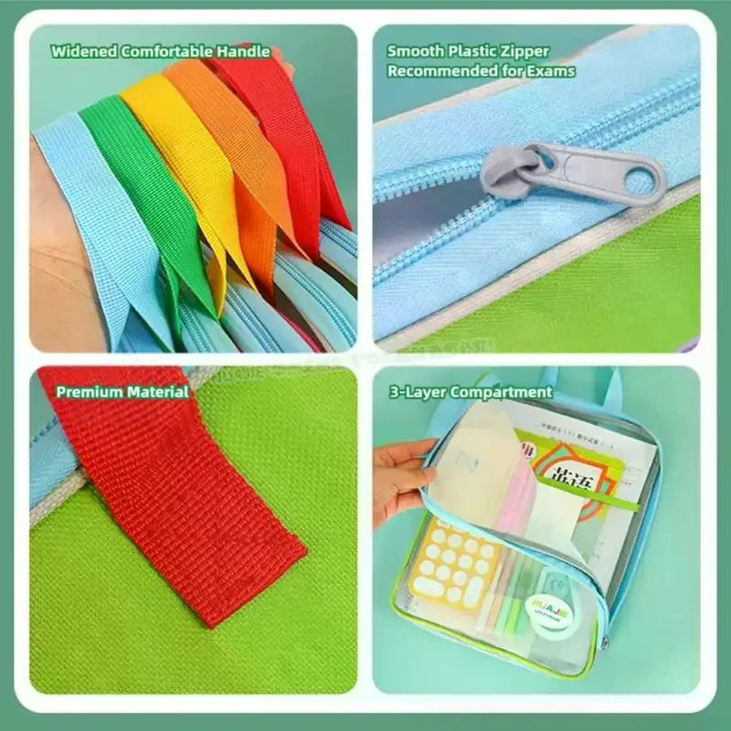 Student Handheld File Bag Dopamine Tote L-shaped Zipper Mesh Folder Qme