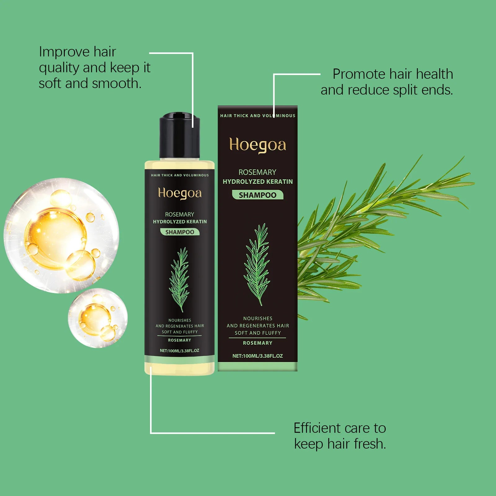 Hoegoa Rosemary Hair Shampoo Volumizing and Thickening Strengthening and Oil Control Nourishes and Repairs Hair Oil Adds Volume Qme