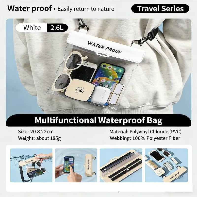 Universal Waterproof Phone Pouch Transparent Window Full Touch Qme White