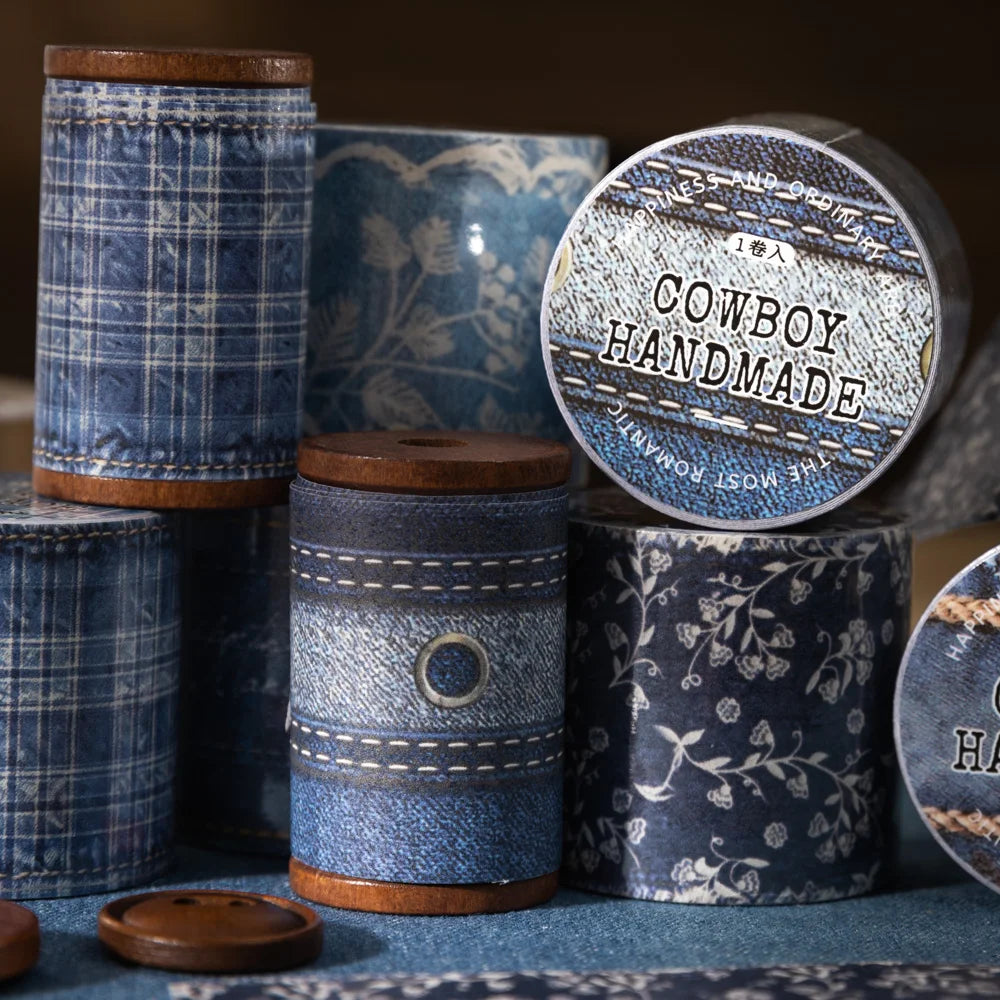 1 Roll Faux Denim Themed Kraft Paper Tape for Background Decor Scrapbooking DIY Collage Phone Case Notebook Decoration Qme
