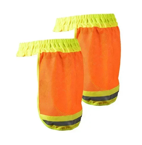 High Visibility Neon Reflective Stripe Sun Protector Neck Cover Safety Hard Hat Helmet with Elastic Breathable Mesh Shield Qme Orange web 2 pack