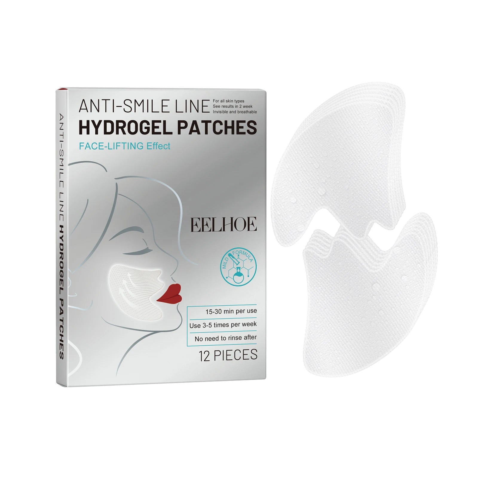 Smile Lines Patch Nasolabial Folds Patches Anti-Smile Line Lifting Firming Facial Skin Fade Fine Lines Marionette Lines Hydratin Qme 12Pcs Boxed