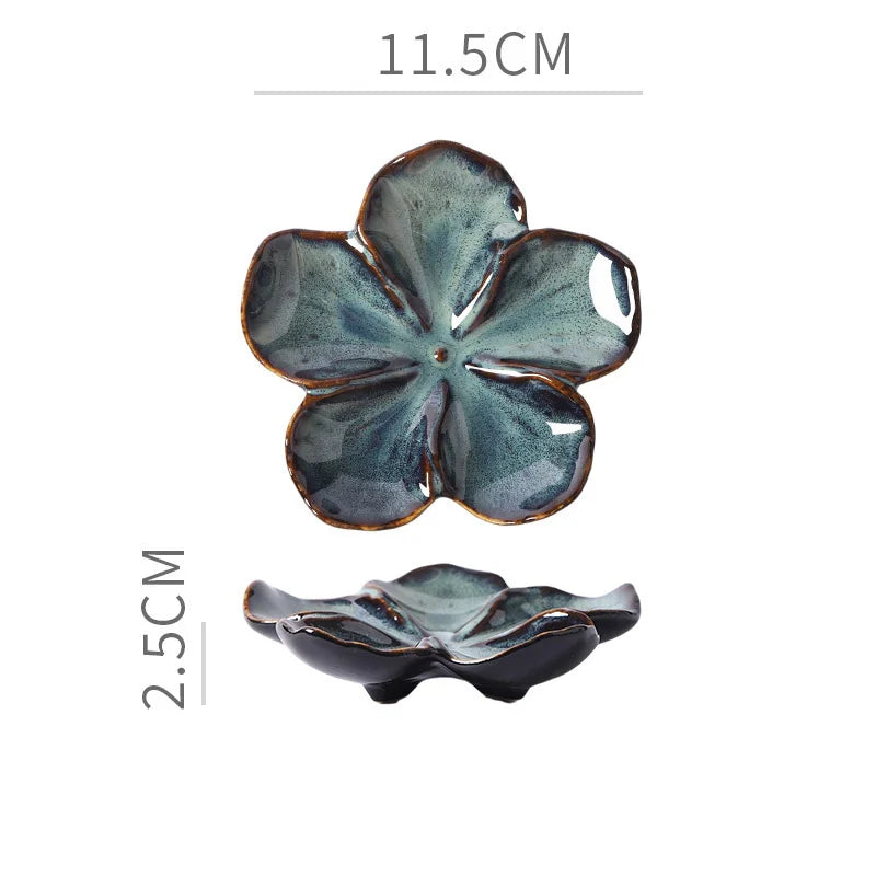 Retro Kiln-Baked Ceramic Petal-Shaped Dipping Plate, Lightweight Seasoning & Sauce Dish for Home & Restaurant Use Qme 5