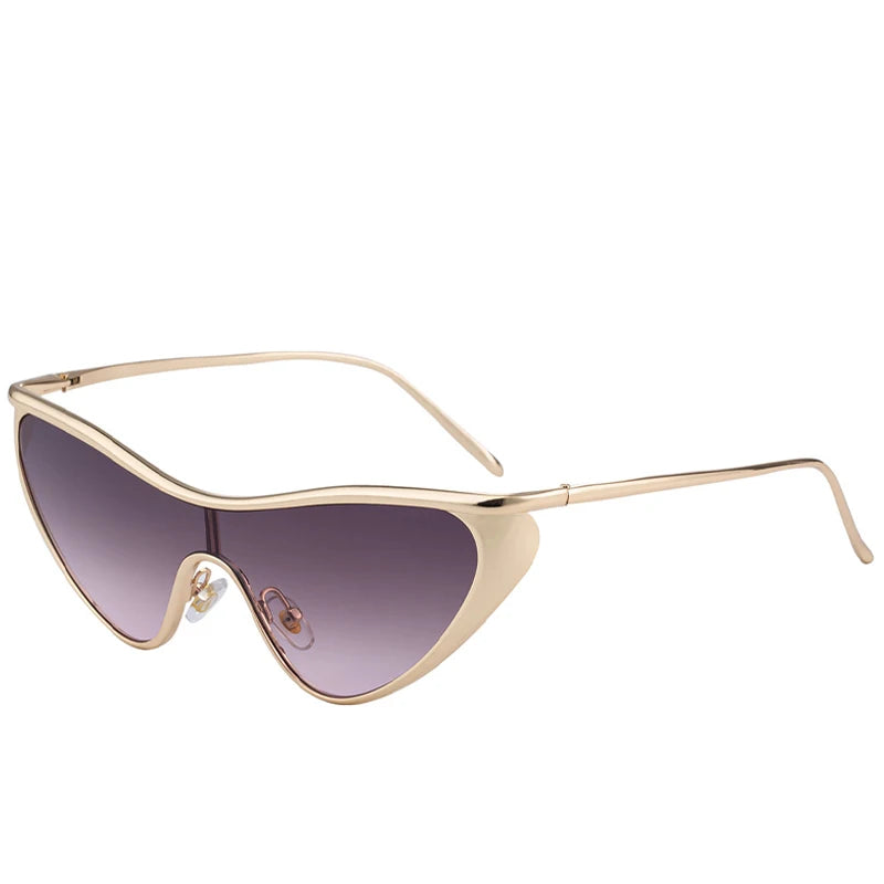 Vintage Cat Eye Sunglasses Women Luxury Brand Y2K Punk One-Piece Sun Glasses Shield Eyewear UV400 Shades Qme Gold Tea Pink