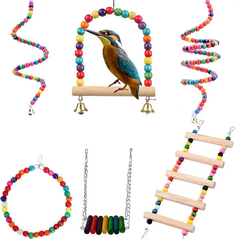 Bird Climbing Toys Cage Accessories Colorful Pet Swing Cloud Ladder Qme
