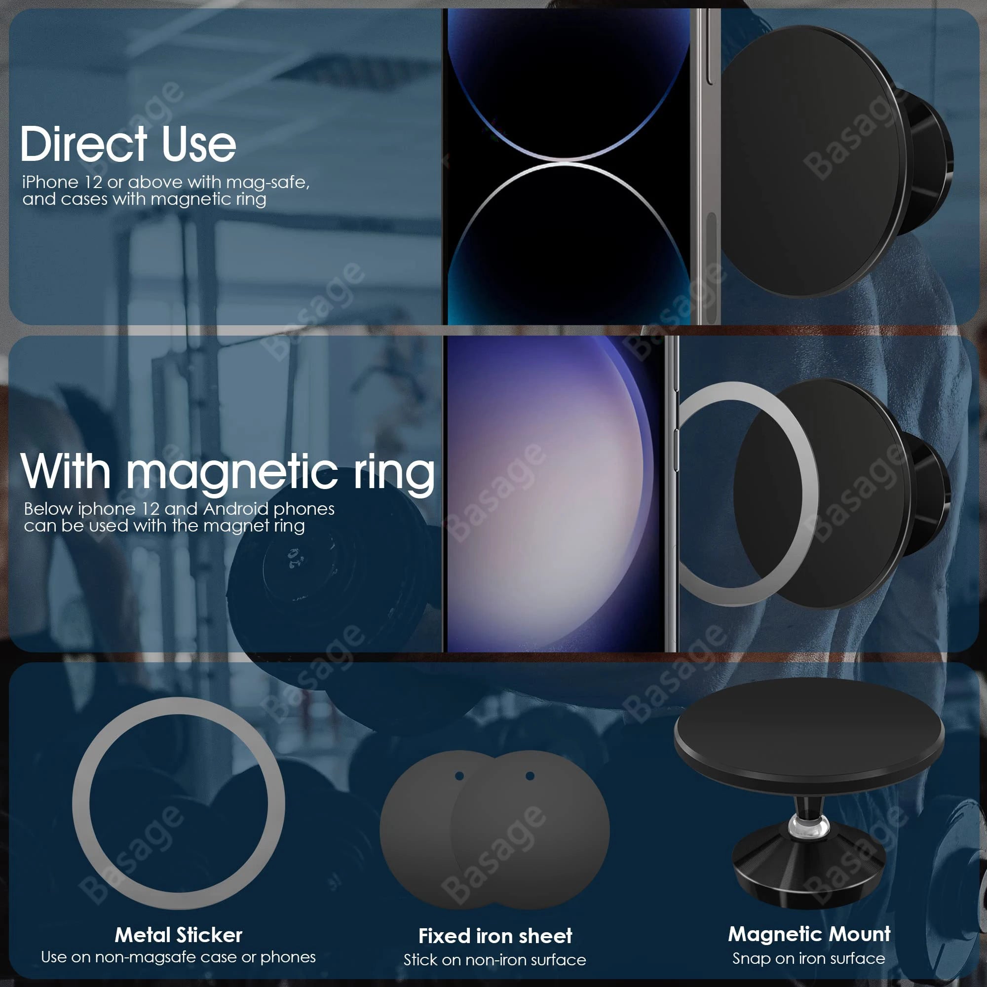 Gym Mate Magnetic Phone Mount &Double-sided Magnetic Suction Phone Holder for MagSafe Shoot Hands-Free Videos While Working Out Qme