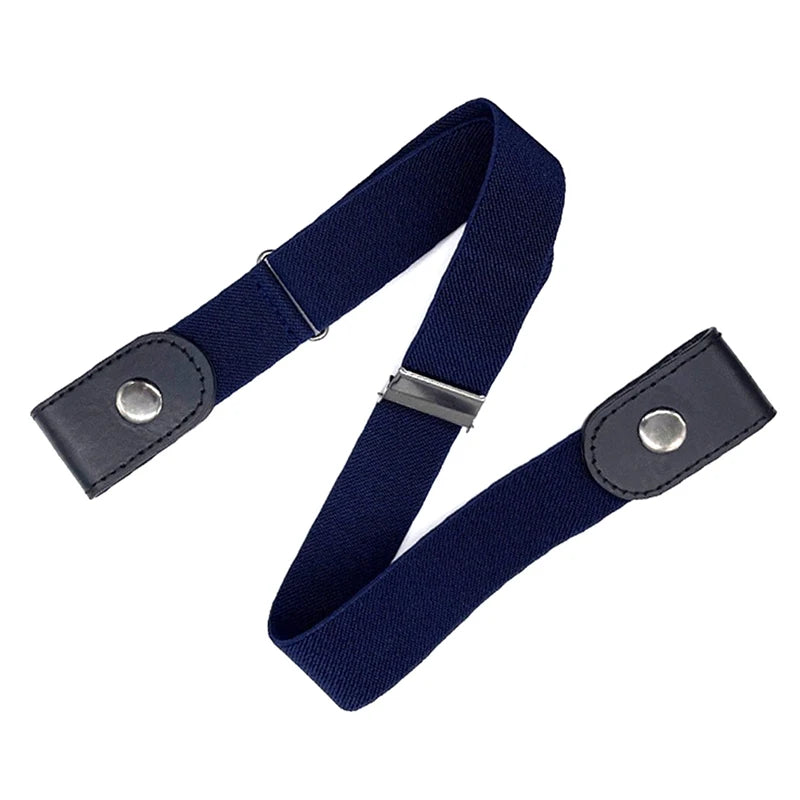 Buckle-free Waist Belt Jeans Pants No Buckle Stretch Elastic Women Qme Navy