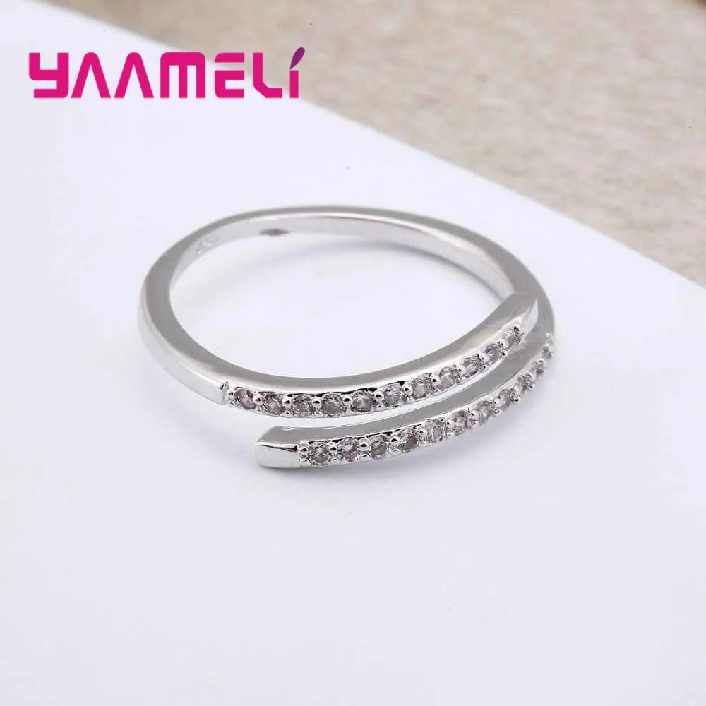 Beautiful Thin Ring Design for Lady Resizable Jewelry 925 Sterling Silver Color Sparking White Zircons Women Party Accessories Qme