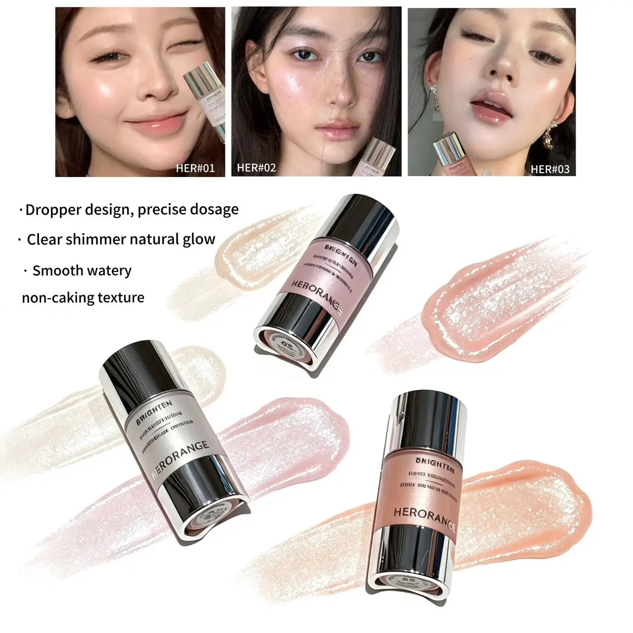 Warm Rose Bronze Liquid Highlighter Mirror Makeup Face Contour Stick Natural Shimmer Bronze Liquid Blush Brighten Waterproof Qme