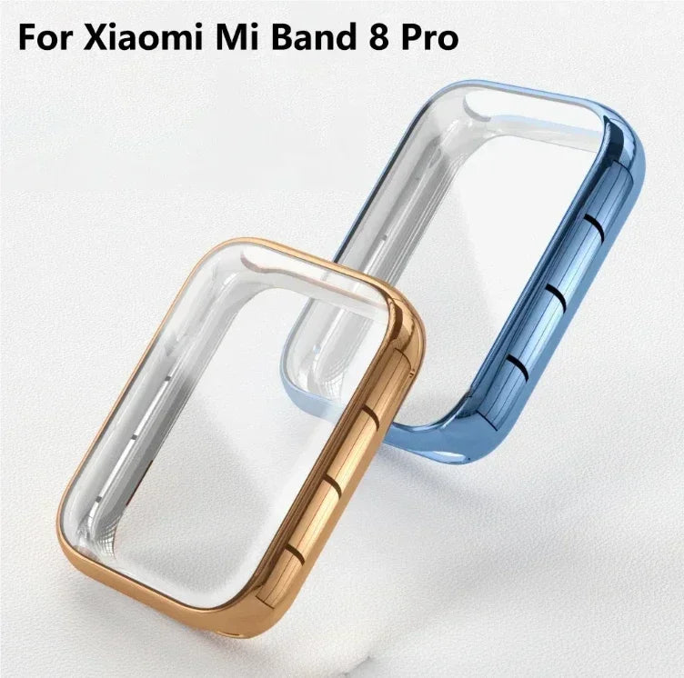 Plating TPU Case for Xiaomi Band 8 Pro 7 Pro Smart Band Full Cover Tempered Glass Screen Protector for Xiaomi Band 8 Pro Case Qme