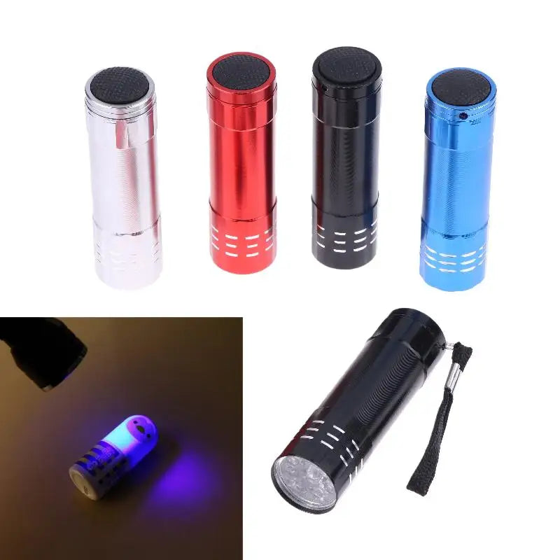 50LM 395nm Mini UV Flashlight Compact 9 LED Outdoor Lighting Tool Qme Blue with rope