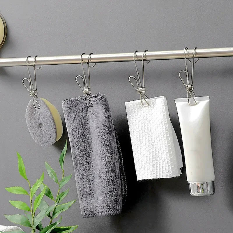 10pcs long tail metal hanging clothes clip with hook, suitable for outdoor, kitchen and office clothing hanging Qme