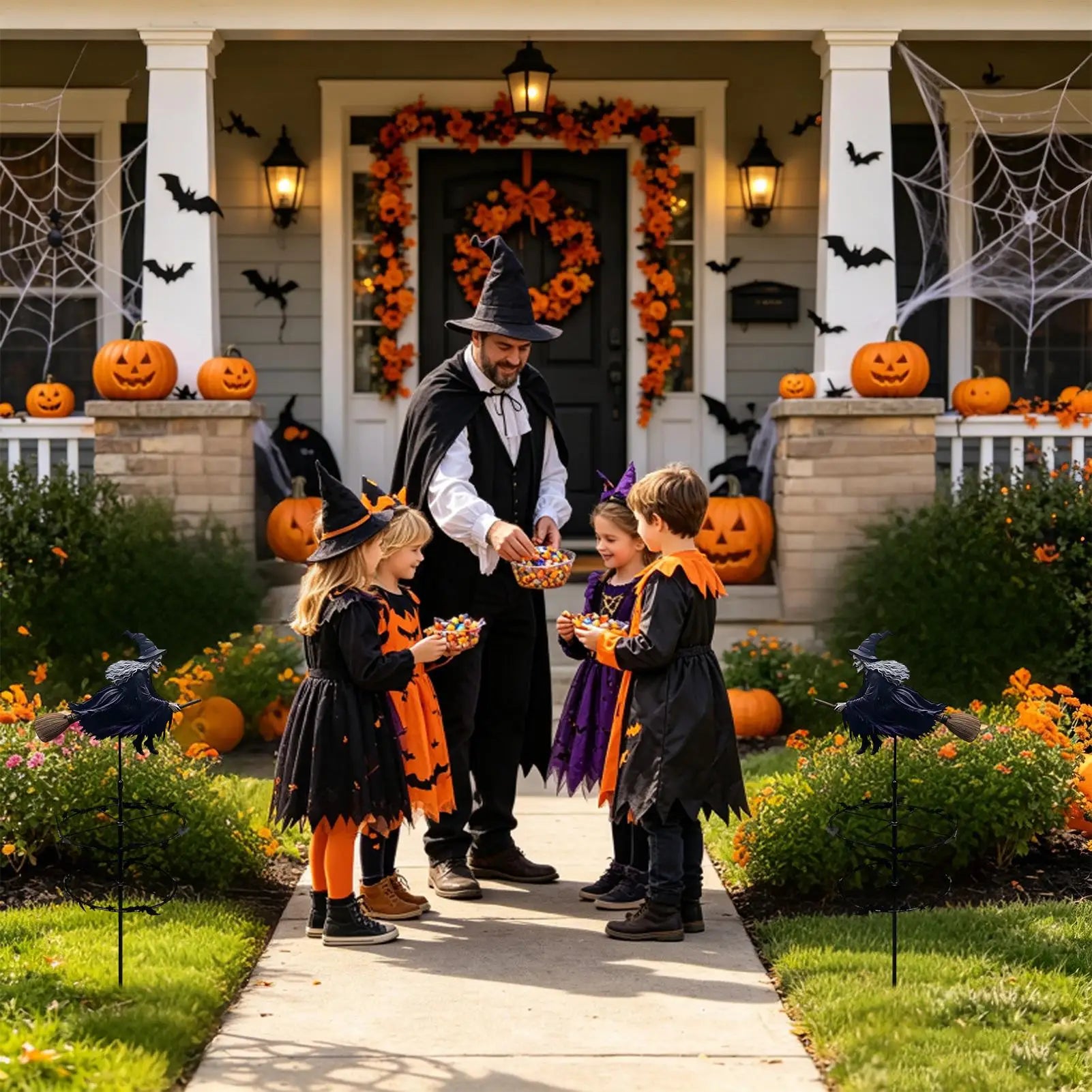 Halloween Garden Spinner 2D Flat Metal Decorative Yard Art Stake Qme