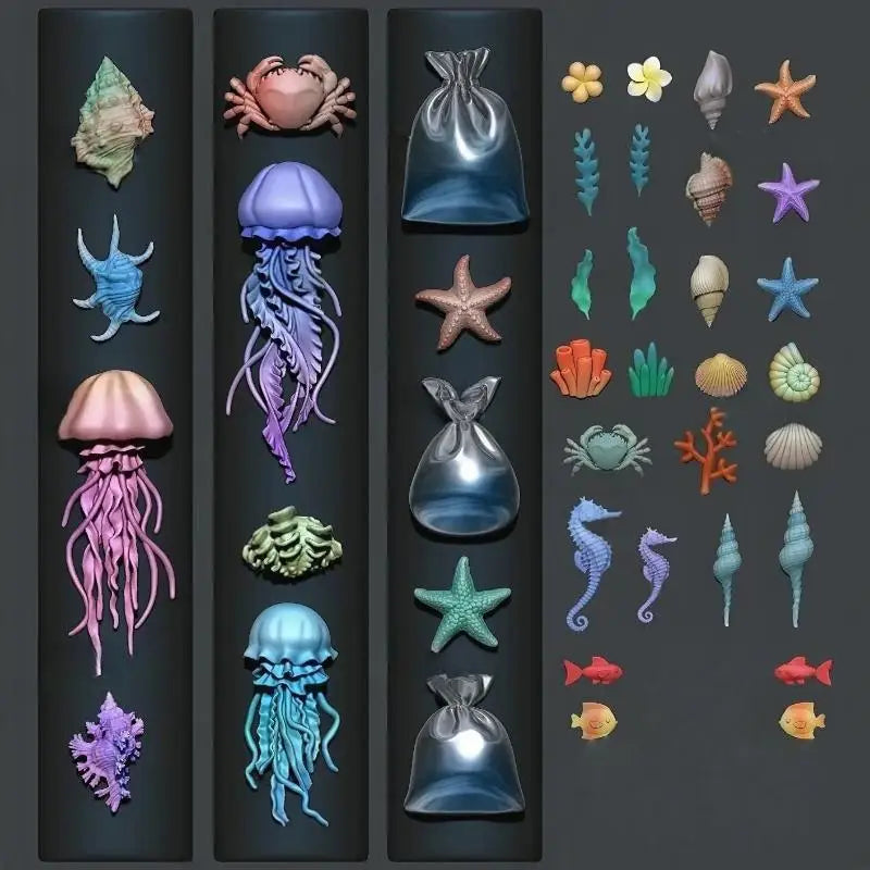 3D Ocean Series Silicone Nail Mold Jellyfish Starfish Shells Manicure Qme