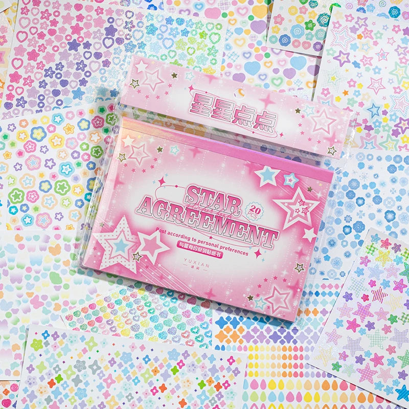 20 sheets，Cute Star cartoon pattern Ins Style Sticker Book, DIY Scrapbooking Stickers Collage Magazine Decoration Stationery Qme A1