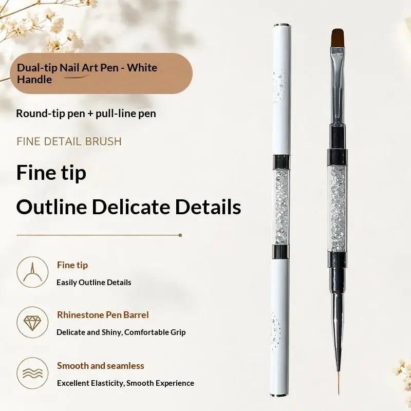 Crystal Nail Art Liner Brush Dual Head Painting Pen Lightweight Qme White