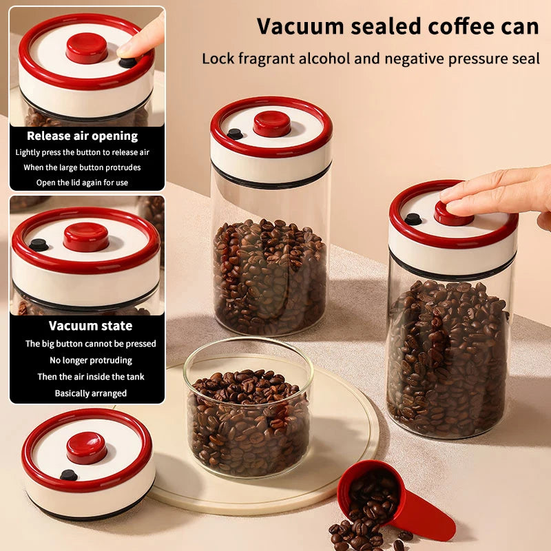 Coffee Beans Vacuum Sealed Tank Transparent Glass Food Storage Jars Qme