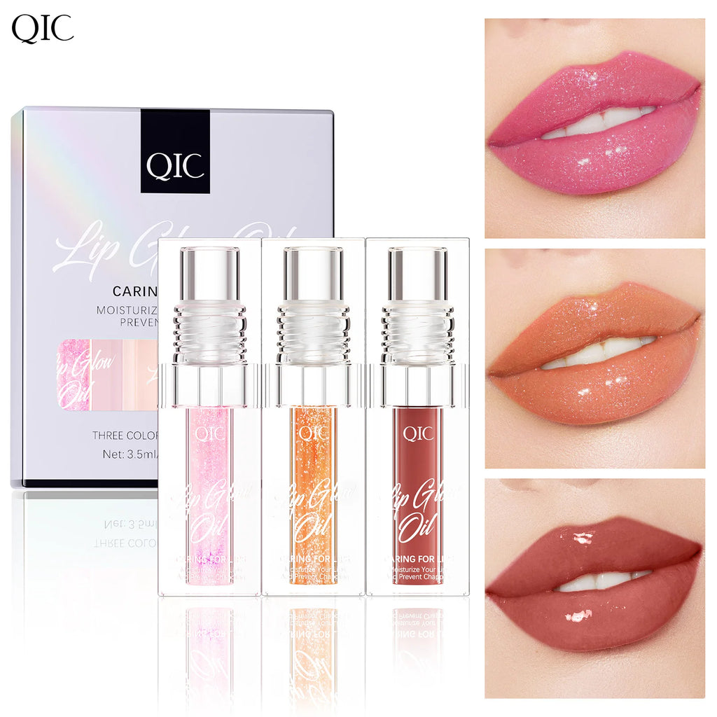 3 pcs Fine Sparkling Lip gloss set - Easy to color, non-stick，non-fading, moisturizing & shiny lip gloss set, a gift for ladies Qme