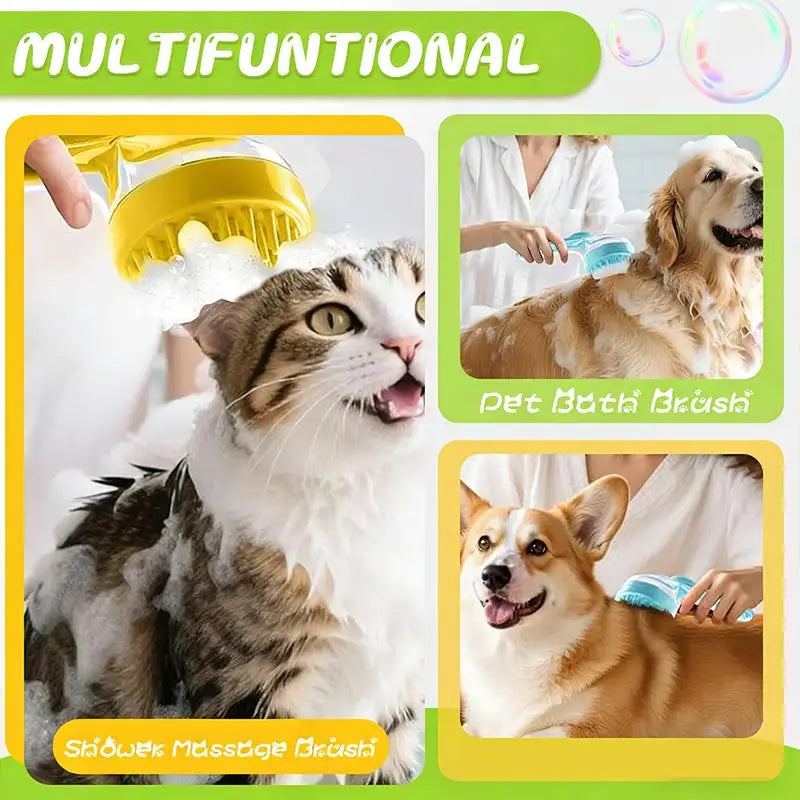 Grooming Cleaning Fur Hair Pet Cat Bath Brush Long Handled Massage Qme