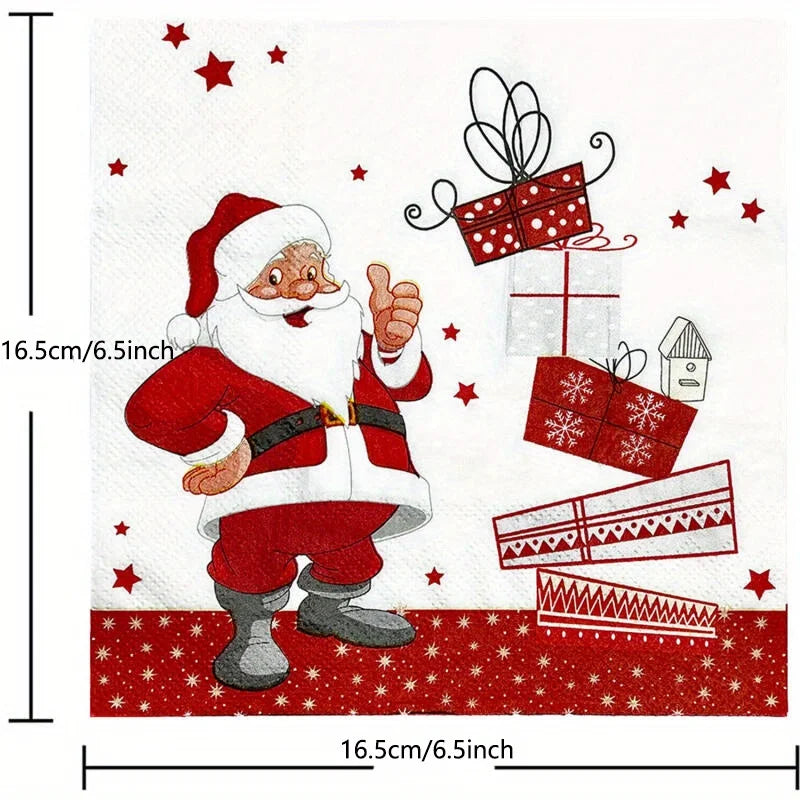 20/40 Christmas Party Napkins - Santa, Heavy Duty Disposable Dinner Napkins for Christmas Parties, Office or Gifts - Holiday Tab Qme
