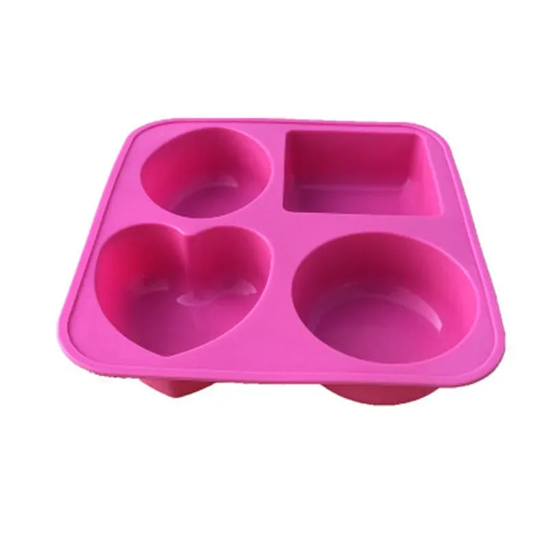 4 Cavity Soap Molds Round Oval Heart Square Shape Handmade Cake Qme