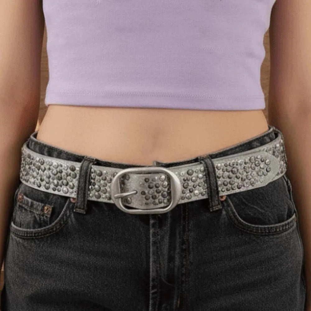 Randomly Placed Gothic Waiststrap Multi-Toned Aged Bronze Rivet Leather Belt Scratch Resistant Matt Finish Qme