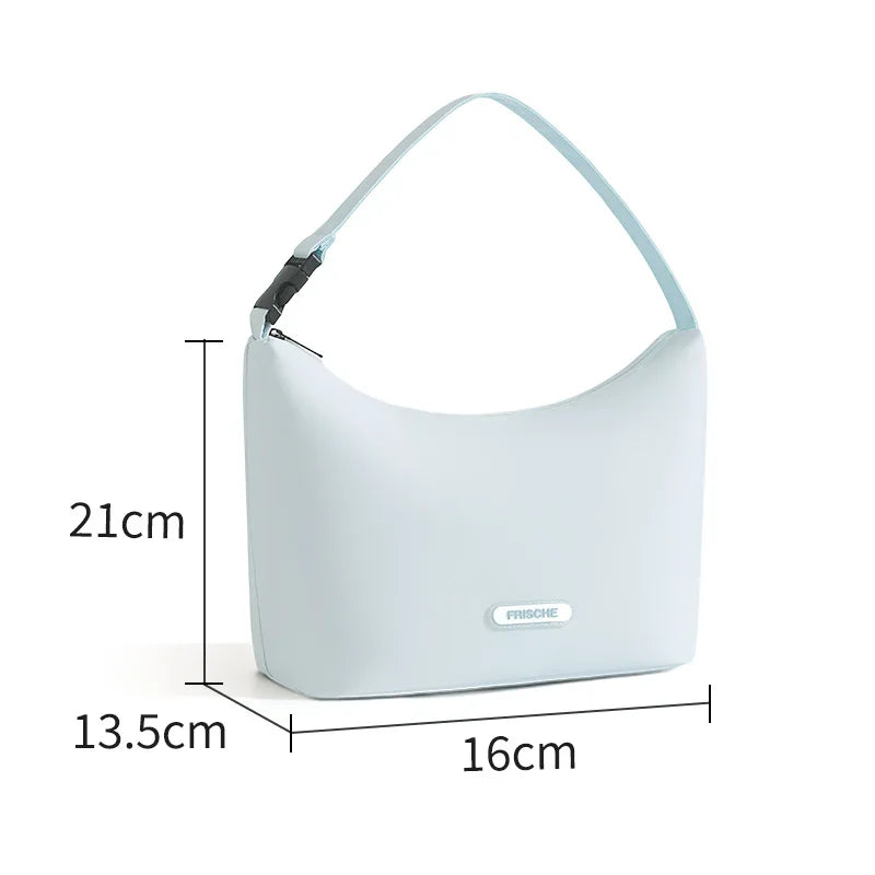 A Handheld Crossbody Striped Cooler Lunch Box Bag Lightweight Waterproof Reusable Bento Bag Outdoor Travel Picnic Food Carrier Qme blue