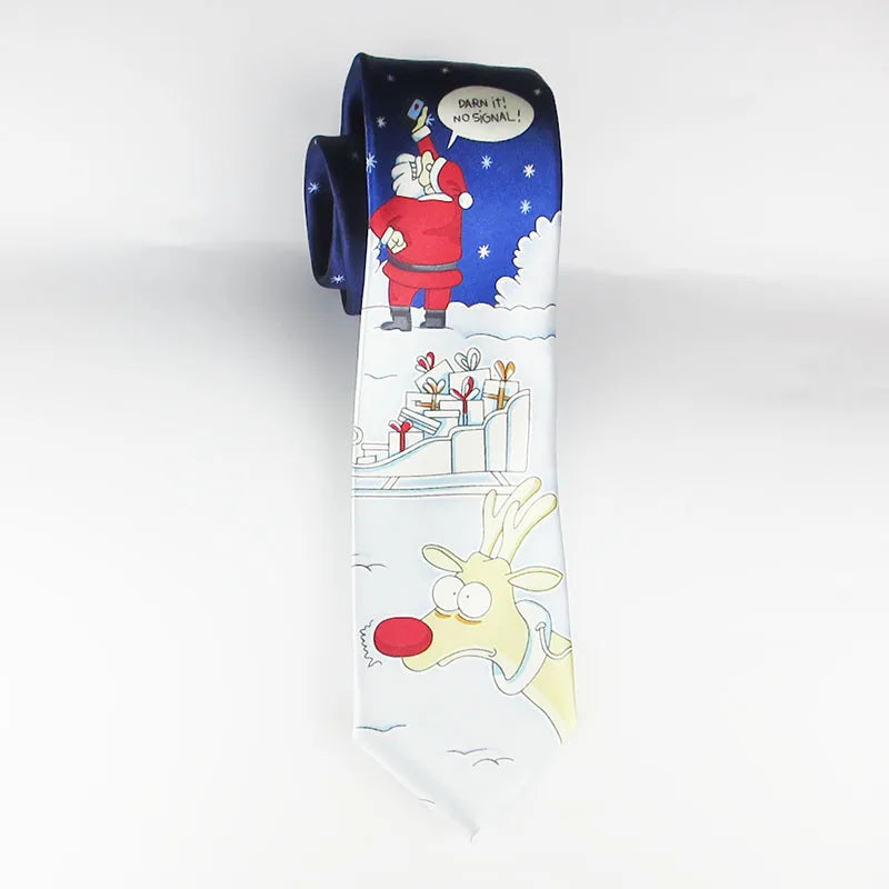 Luxury Silk Tie Man Green Wide Necktie Print Red Black Deer Sleigh Qme RT7