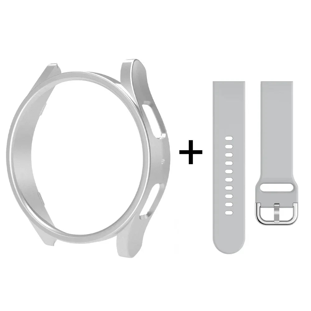 Strap+Case for Samsung Galaxy Watch 6/5/4 40mm 44mm PC Hollow Bumper for Galaxy Watch 4/6 Classic 42mm 46mm 43mm 47mm Band+Cover Qme