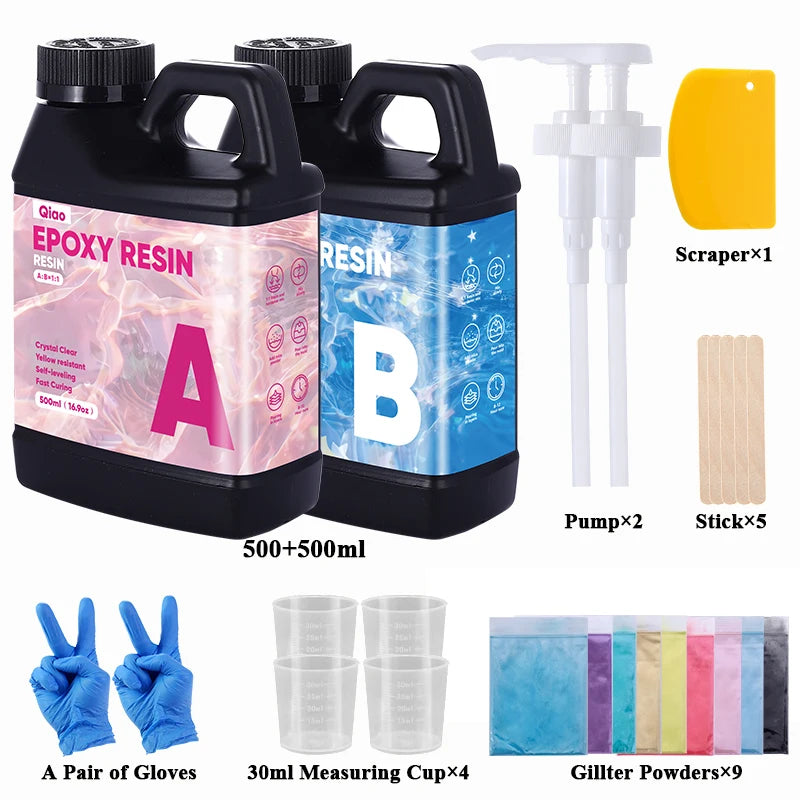 Heat Resistant 1:1 Epoxy Resin Kit Ultra Clear Fast Cure Epoxy Resin for Coasters, Countertops, Bar Tops & Creative Craft Use Qme 500ml 500ml kit