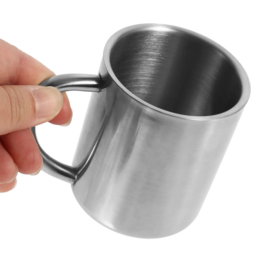 220ml Double Wall Stainless Steel Mug with Handle Portable Travel Camping Coffee Tea Milk Cup Durable Insulated Cup Qme