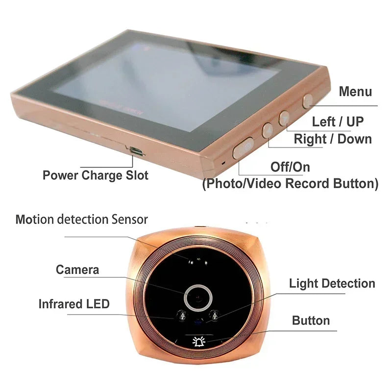 4.3" Inch Door Viewer Video Peephole Camera Motion Detection Monitor Digital Ring Doorbell Video-Eye Safety Recording Qme