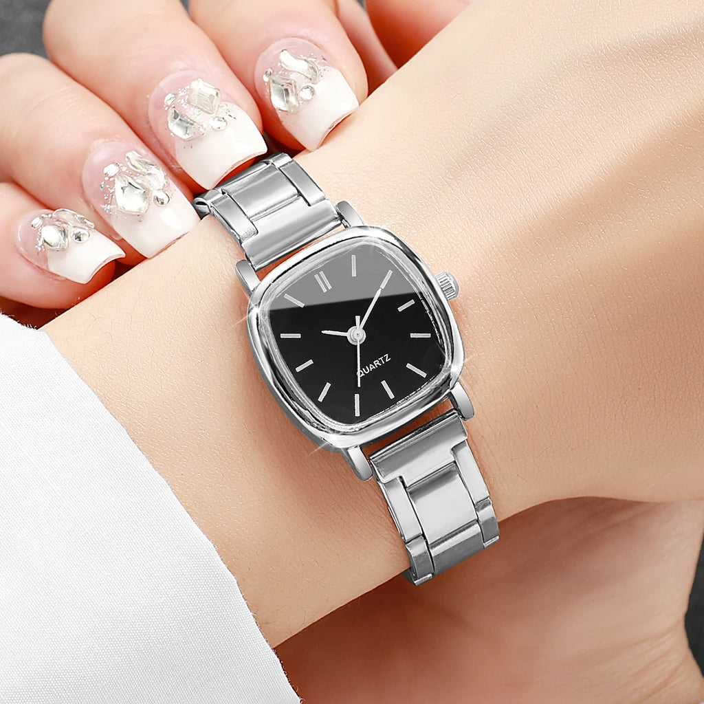 1pcs/set Women's Watch Fashion Style Trendy Simple Scale Square Small Dial Korean Edition Retro Versatile Quartz Watch No Box Qme