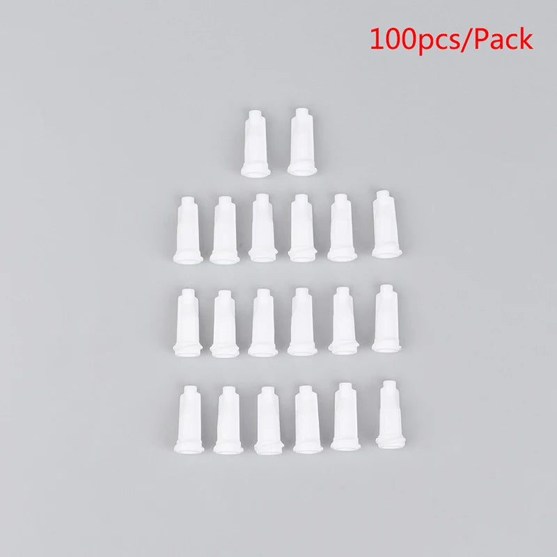 100Pcs Plastic Syringe Tips Caps Injector Dispenser Dispensing Needle Sealing Plug Standard Syringe Stop Caps Supplies Qme White