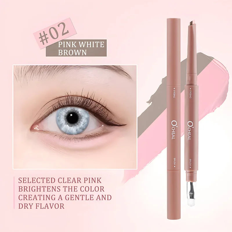 Double-ended Lying Silkworm Pen Natural Matte Shimmer Highlighter Qme 02Pink White Brown