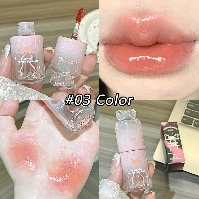 Bowknot Black Pink Mirror Lip Gloss Non-cup Staining Long-lasting Qme SP1056-3