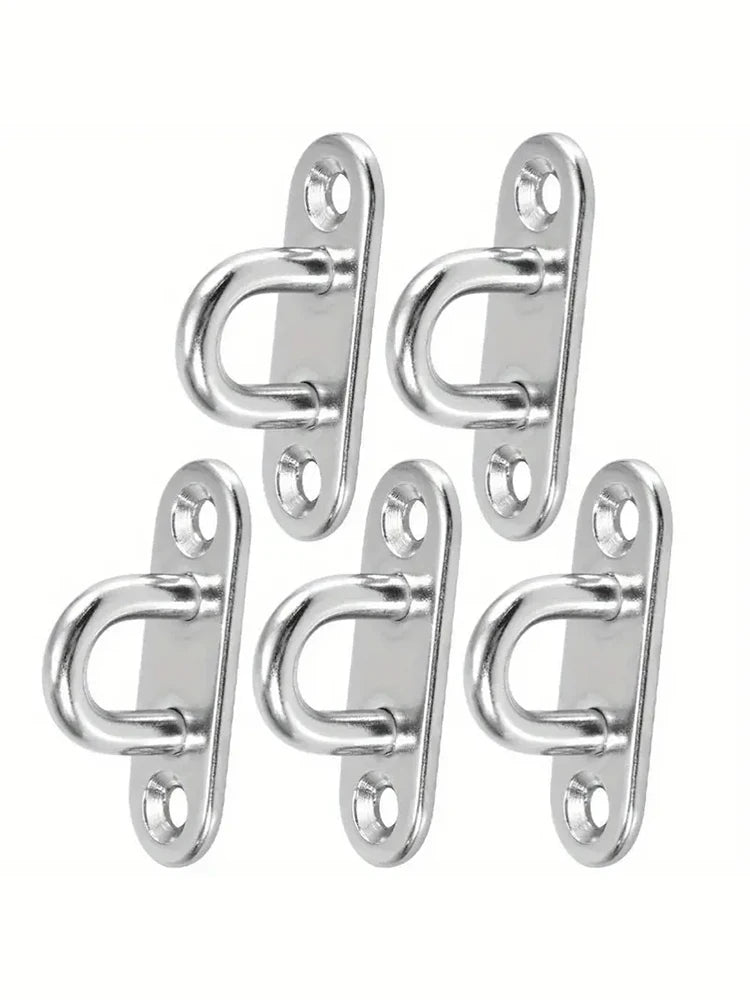 5-Piece Heavy-Duty Stainless Steel Eye Plate Hooks - Wall & Ceiling Mount, U-Boat Design For Garage Hammocks And More Qme 5pcs