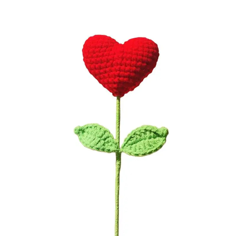 Handmade Crochet Heart Bouquet Yarn Love Flowers Green Stems Romantic Qme A1