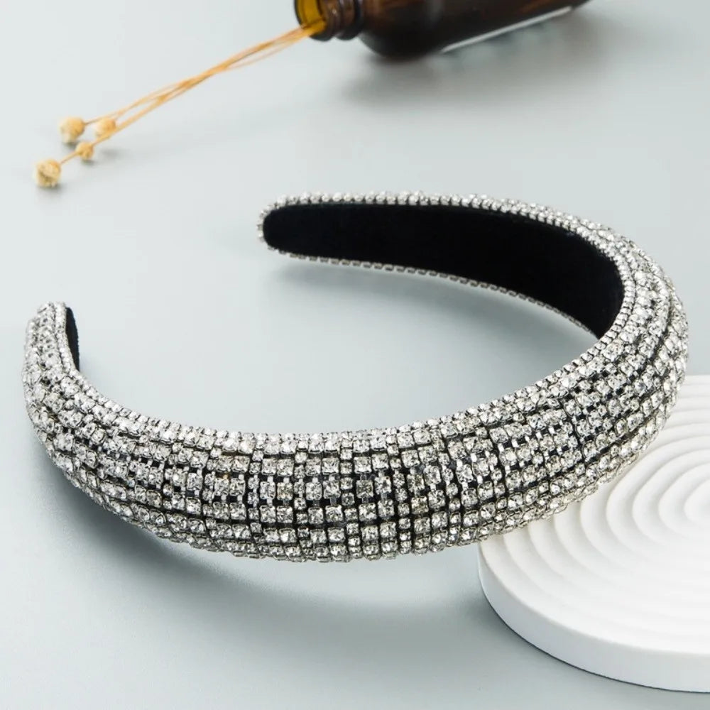 Sparkly Hairband Padded Rhinestone Headband Baroque Luxury Crystal Qme Silver