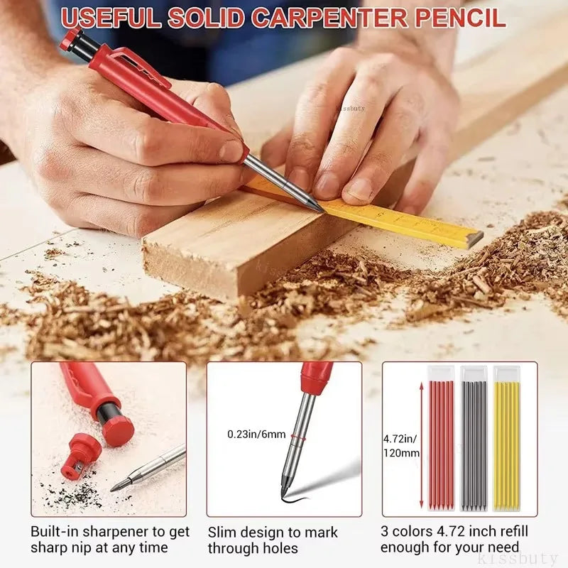 Carpenter Mechanical Pencil 2.8mm with Sharpener & Refills,for Woodworking Construction Long Head Carpenter Pencil Stationery Qme