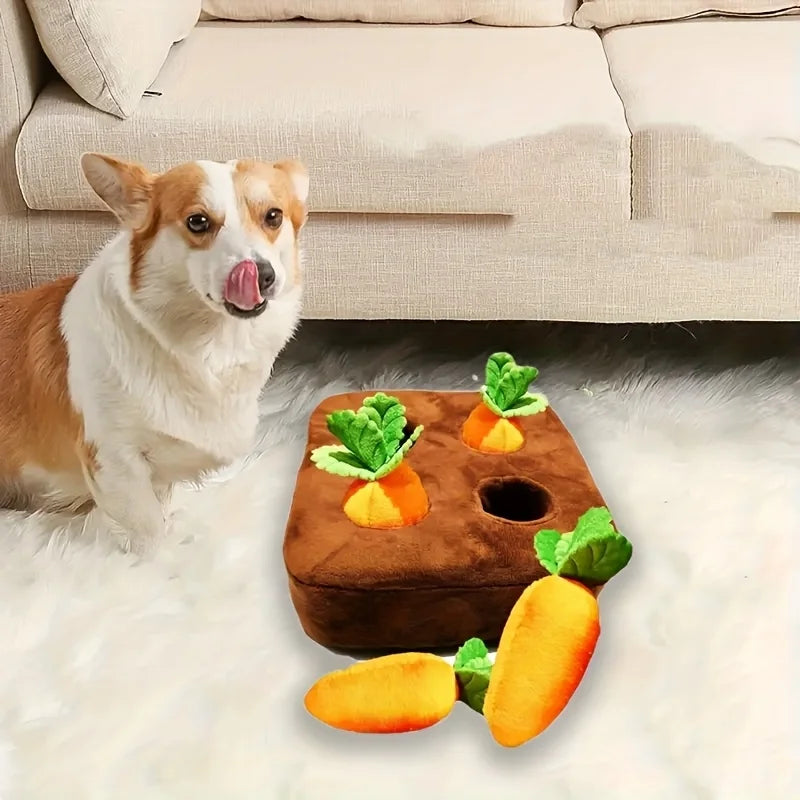 Interactive dog toy, carrot nose hair pad dog plush puzzle toy, nose hair feeding game pet stress relief with 4 carrots Qme