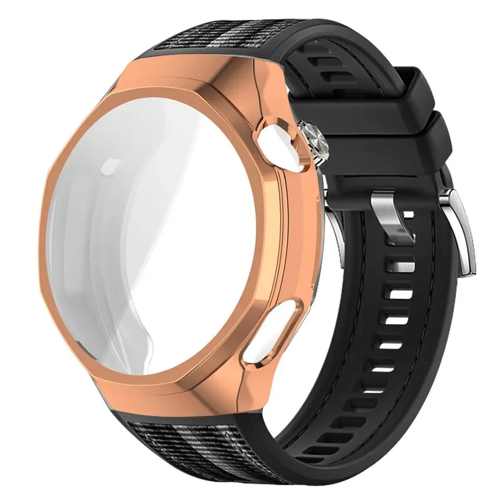 TPU Case+Strap For Huawei GT6 Pro 46mm Soft Silicone+Nylon Woven Bracelet Band With TPU Protector Bumper Shell Cover Qme Black-RG For GT6 Pro 46mm