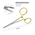 Multifunctional Needle Holder Scissors Insert Gold Handle Clamp Qme 12.5cm