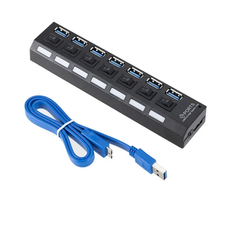 1pcs7-Port USB 3.0 Hub - High-Speed Data Transfer, Expand Ports Effortlessly, Plug & Play for Computers & Devices Qme