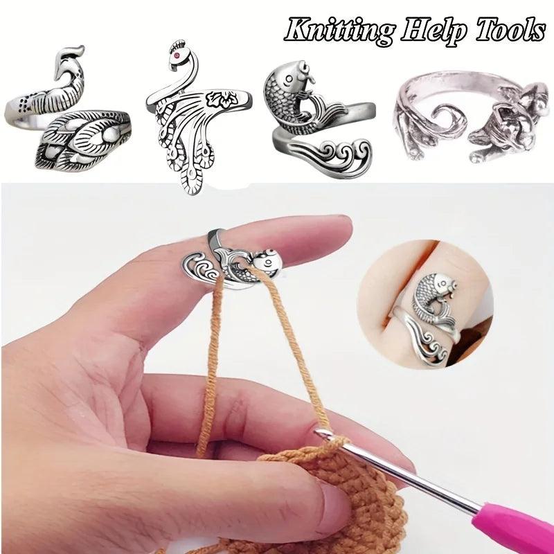 Adjustable Knitting Crochet Ring, Yarn Guide Finger Holder, Anti-Slip Tension Ring for Knitting Tools Qme