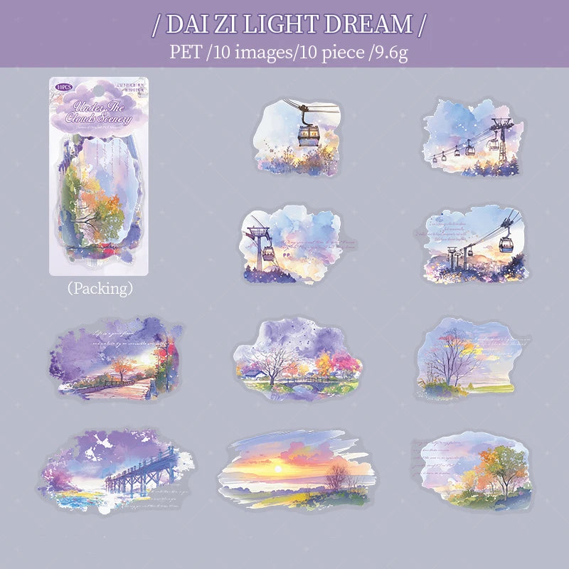 6 Designs Scenery Under Clouds Theme PET Stickers for Scrapbooking DIY Frame Collage Decoration laptop Phone Qme 3