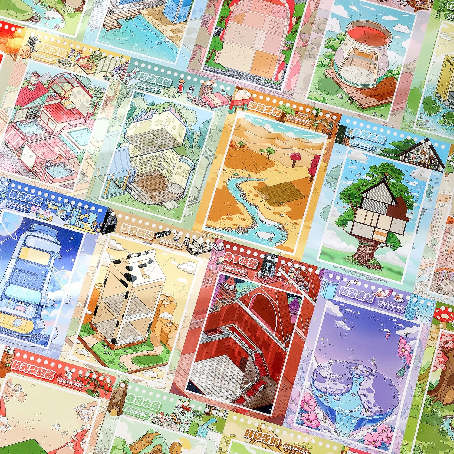 47 Pcs The Sims 4.0 Miniature Scene Stickers DIY Journal Handbook Decor Sticker Book Student Back To School Creative Stationery Qme