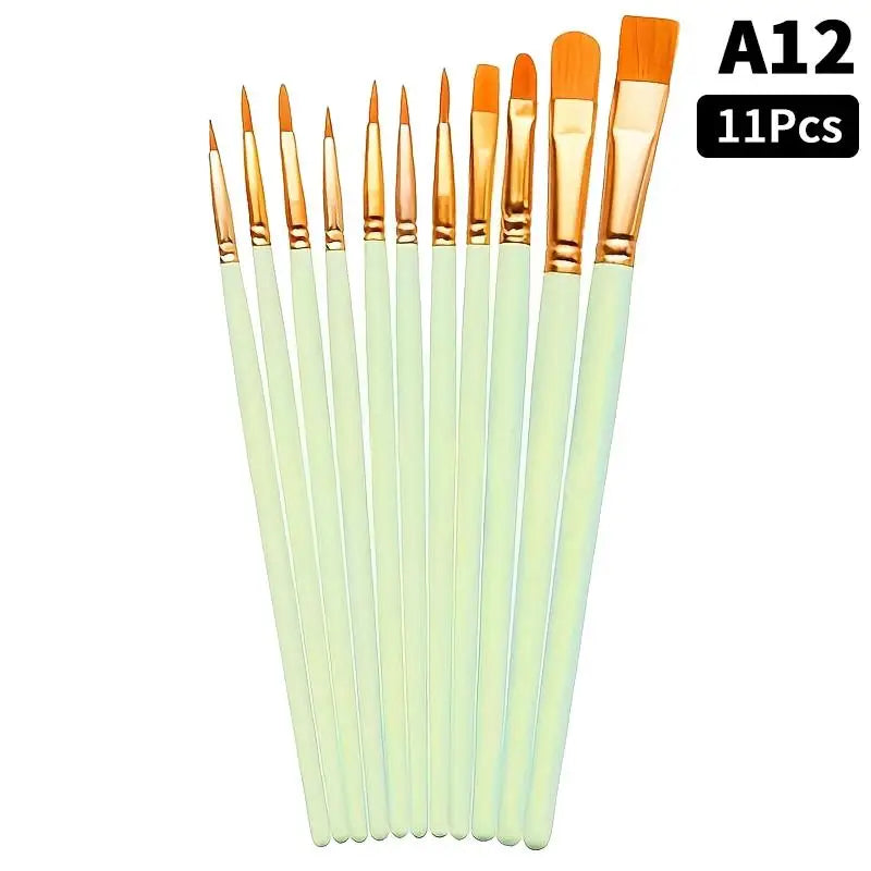 Detail Painting Brushes Professional Round Flat Nylon Hair Watercolor Qme A12