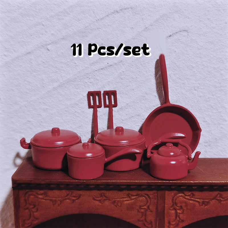 Miniature Dolls House Pot Cookware Kitchen Utensils Decorative Qme Red